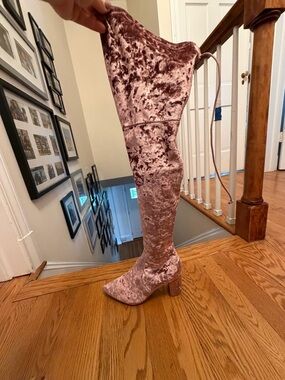 Silent D x Anthropologie Pink Crushed Velvet Over-the-Knee Boots | Size 7.5